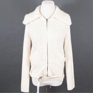 Nanette Lepore Chunky Cream Sweater, Size Small, Belted, Wool Alpaca, Neutral